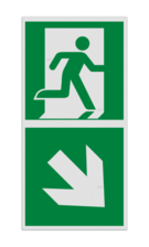 Haaks bord E002 - Nooduitgang rechts naar beneden met pijl