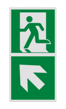 Haaks bord E001 - Nooduitgang links naar boven met pijl