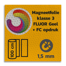 Magneetbord reflecterend FLUOR Geel klasse 3 geprint + full colour opdruk