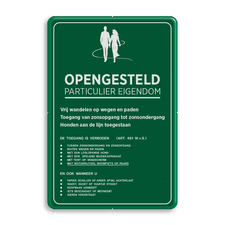 Openstellingsbord - opgesteld gebied / particulier eigendom