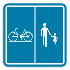 Panneau SB250 F99b - Chemin réservé à la circulation des piétons, cyclistes et cavaliers avec l’indication de la partie du chemin qui est affectée aux différentes catégories d’usagers