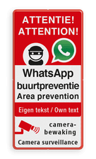 Tweetalig WhatsApp Buurtpreventie bord met camerabewaking