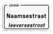 Straatnaambord België 4:2 + Stad/Gemeente met dialect