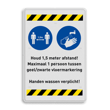 Veiligheidsbord - 1,5 meter afstand houden + handen wassen