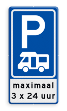 Verkeersbord RVV E08n + 3 txt - Parkeerplaats campers + beperking