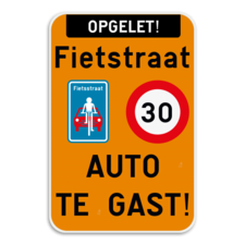 Informatiebord - fietsstraat - auto te gast!