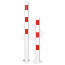 Afzetpaal rond Ø60-108mm rood wit - vaste uitvoering met grondanker