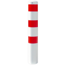 Poteau de protection Ø152x1500mm avec fixation dans le sol - blanc/rouge ou galvanisé