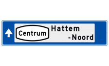 Verwijsbord object (blauw) - met Routepictogram, 2 regel tekst en pijl