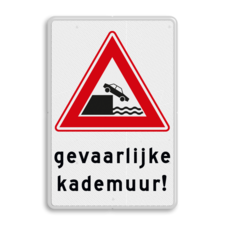 Verkeersbord RVV J26 - Vooraanduiding kade of rivieroever + tekstvlak