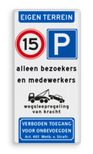 Informatiebord eigen terrein - Snelheid parkeren bezoekers verboden toegang - reflecterend