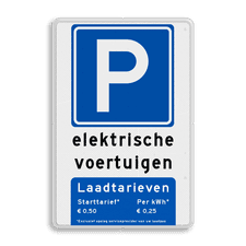 Parkeerbord elektrische voertuigen met laadtarieven