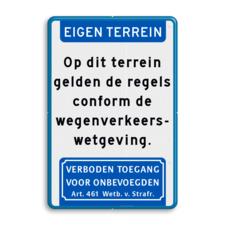 Verkeersbord - eigen terrein - wegenverkeerswetgeving