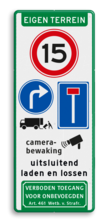 Verkeersbord eigen terrein met diverse symbolen & teksten