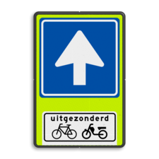 Verkeersbord RVV C03OB54f - Eenrichtingsweg met uitzondering - fluor achtergrond