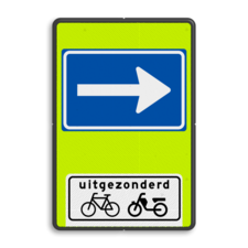 Verkeersbord RVV C04OB54f - Eenrichtingsweg met uitzondering - fluor achtergrond