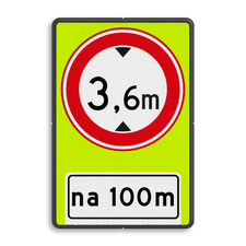 Verkeersbord RVV C19OB401f - Gesloten voor te hoge voertuigen + afstand - fluor achtergrond - BT25a