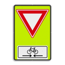 Verkeersbord RVV B06OB503OB02f - Voorrangsweg - FLUOR met Kruising fietspad