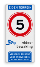 Verkeersbord A01-05 met videobewaking en Wetboek