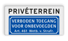 Informatiebord PRIVÉTERREIN, Verboden toegang voor onbevoegden - BT04