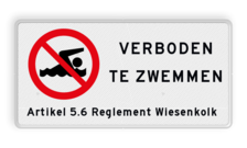 Verkeersbord verboden te zwemmen - met tekst - reflecterend