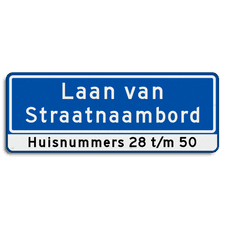 Straatnaambord 28 karakters 800x300mm 2 regelig + huisnummers NEN 1772