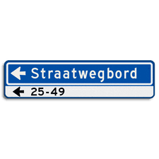 Straatnaambord 14 karakters 800x200 mm pijl links + Huisnummers NEN 1772