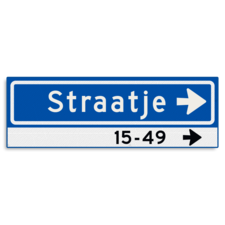 Straatnaambord KOKER 600x200mm - max. 10 karakters - huisnummers en pijl rechts - NEN1772