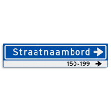 Straatnaambord KOKER 900x200mm - max. 16 karakters - huisnummers en pijl rechts - NEN1772