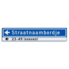 Straatnaambord KOKER 1000x200mm - max. 18 karakters - huisnummers en pijl links - NEN1772