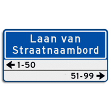 Straatnaambord 28 karakters 800x400mm 2 regelig + huisnummers NEN 1772