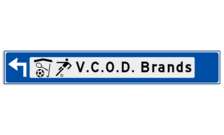 Verwijsbord object (blauw) - met 2 pictogrammen, 1 regel tekst en pijl