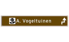 Verwijsbord toeristisch (bruin) - met 1 pictogram, 1 regel tekst en pijl