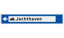 Verwijsbord object (blauw) - met 1 pictogram, 1 regel tekst en pijl