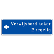 Verwijsbord KOKER Blauw/wit - pijl links, 2 regelig - Klasse 3 reflecterend