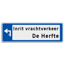 Verwijsbord KOKER Blauw/wit/zwart - pijl links, 2 regelig - zonder pictogram - Klasse 3 reflecterend