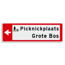 Verwijsbord KOKER Rood/wit/zwart - pijl links, 2 regelig met 1 pictogram - Klasse 3 reflecterend