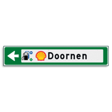 Verwijsbord KOKER Groen/wit/zwart - pijl links, met 2 pictogrammen - Klasse 3 reflecterend