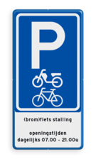 Verkeersbord fietsenstalling parkeren (brom)fietsen + eigen tekst