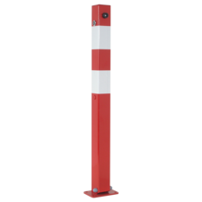 Parkeerpaal 70x70mm rood wit - neerklapbaar met bodemmontage - 8mm driekantslot