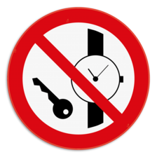 Verbodsbord - Metalen voorwerpen zoals horloges verboden - pictogram P008