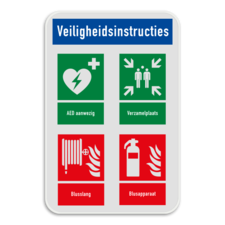 Veiligheidsbord met 4 symbolen + banner