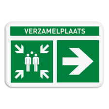 Verzamelplaats bord BHV met tekst en pijl - E007