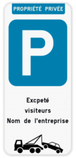 Panneau de stationnement réservé aux visiteurs + règlement sur l'enlèvement par remorquage