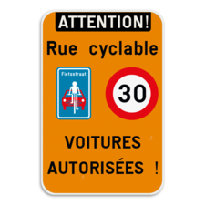 Panneau combiné - Route réservé aux vélos - Les voitures sont autorisées