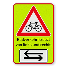 Warnschilder - Radverkehr kreuzt von links und rechts