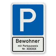 Richtzeichen 314-30 - Parken nur Bewohner mit Parkausweis