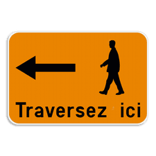Panneau d'information - Passage pour piétons ici - Pictogrammes - Texte personnalisé