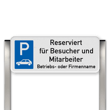 Parkplatzschild mit zwei Aluminium gebürstete Pfosten - Reserviert für Besucher und Mitarbeiter