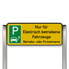 Parkplatzschild mit zwei Aluminium gebürstete Pfosten Parkplatz nur für Elektrisch Fahrzeuge mit name